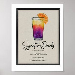 Poster Aquarelle moderne Signature Boissons Menu Mariage 