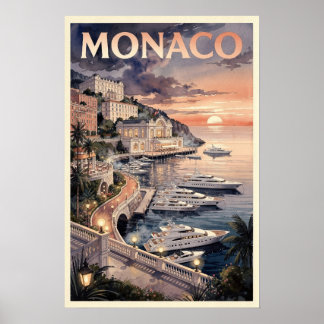 Poster Aquarelle Monaco Voyage Vintage