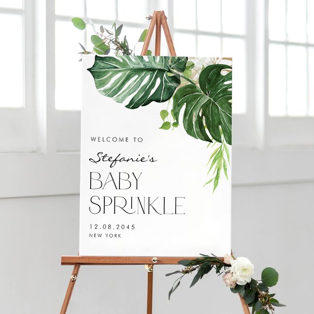 Poster Aquarelle Monstera Tropical Baby Sprinkl Bienvenue (Créateur téléchargé)