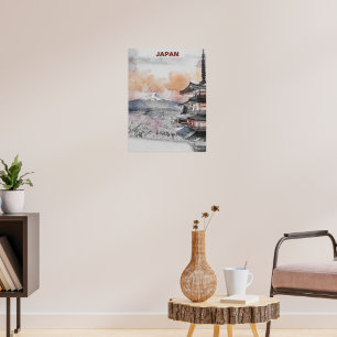 Poster Aquarelle Mont Fuji & Pagode Japonaise – Terre du