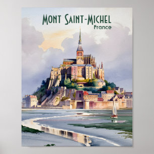 Poster Aquarelle Mont Saint Michel France Voyage Ancien