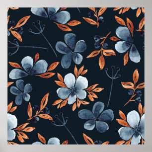 Poster Aquarelle motif floral transparent avec indigo flo