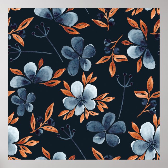 Poster Aquarelle motif floral transparent avec indigo flo (Devant)