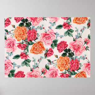 Poster aquarelle motif floral, vintage, fleur,
