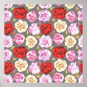 Poster Aquarelle motif sans couture avec roses. Sans fil