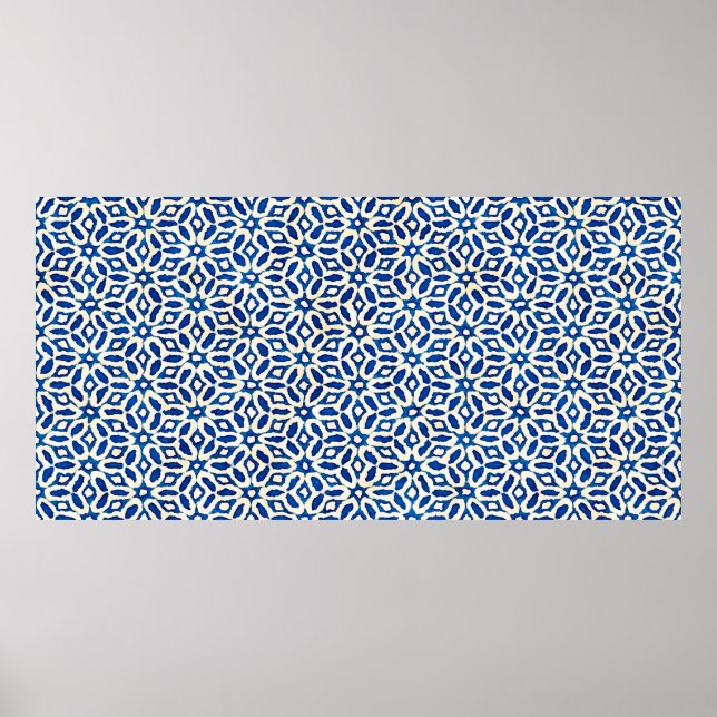 Poster Aquarelle natif batik artistique bleu et blanc pa (Devant)