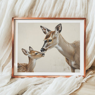 Poster Aquarelle Nature Mère Cerf et Faon Art