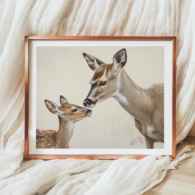 Poster Aquarelle Nature Mère Cerf et l'art de la faune (Créateur téléchargé)