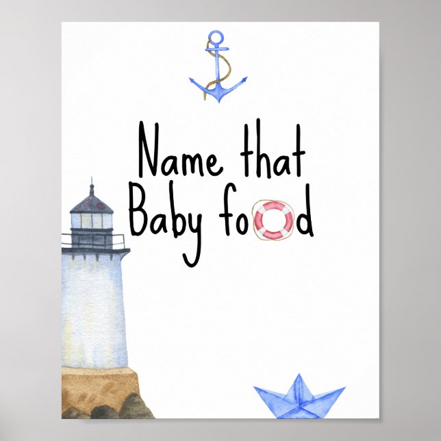 Poster Aquarelle nautique - Nom de l'aliment pour bébé (Devant)