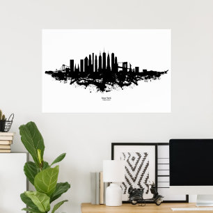 Poster Aquarelle New York Skyline noir et blanc