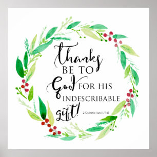 Poster aquarelle Noël couronne Bible Verse Christian