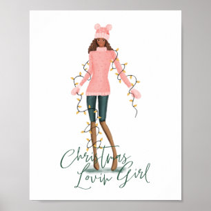 Poster Aquarelle Noël Lovin' Girl Enveloppée Dans Les Lum