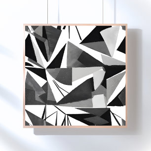 Poster Aquarelle noir et blanc géométrique moderne abstra