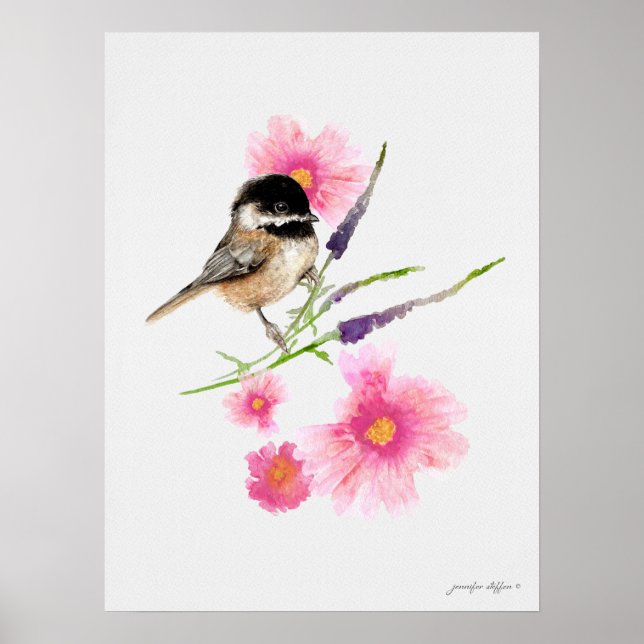 Poster Aquarelle noire de poulet (Devant)