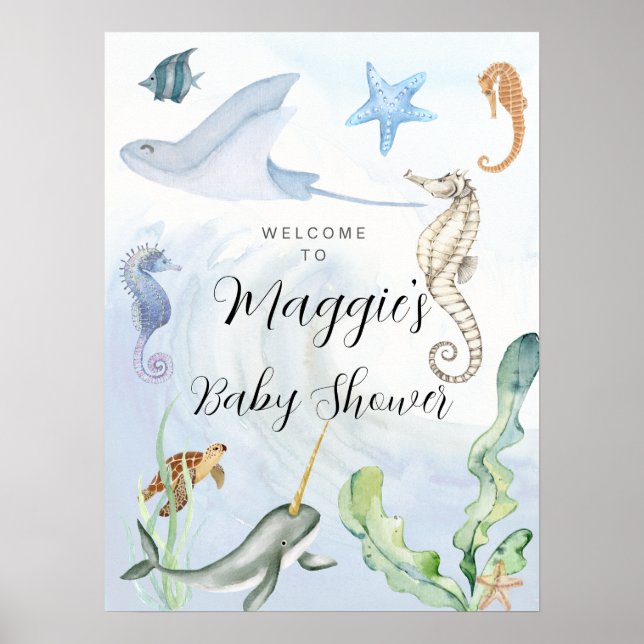 Poster aquarelle océan thème panneau baby shower (Devant)