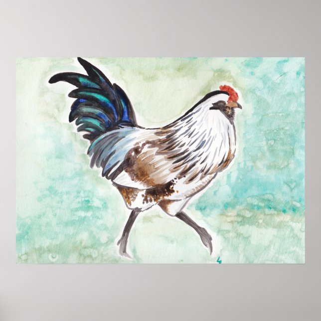 Poster Aquarelle Oeuf de Pâques Rooster (Devant)