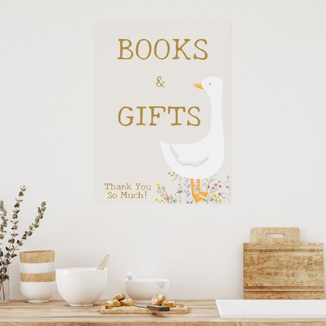 Poster Aquarelle Oie Baby shower Floral Livres Cadeaux (Cuisine)