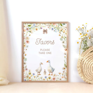 Poster Aquarelle Oie Fleur sauvage Baby shower Faveurs
