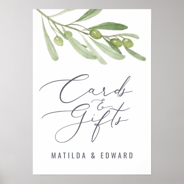 Poster Aquarelle olive mariages cartes & cadeaux budget (Devant)