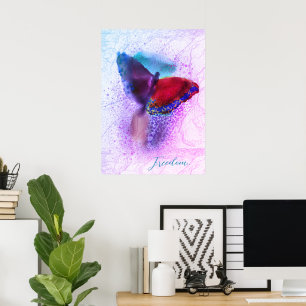 Poster Aquarelle Ombre Papillon rose et violet