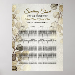 Poster Aquarelle Or Eucalyptus Foliage Mariage brillant