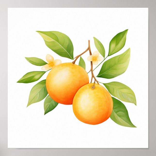 Poster Aquarelle Orange Avec Fleur (Devant)