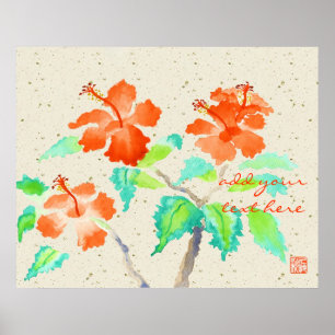 Poster Aquarelle orange de ketmie peignant Washi beige