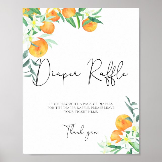 Poster Aquarelle oranges tombola couche-culotte (Devant)