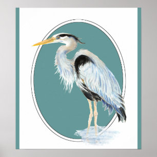 Poster Aquarelle originale Great Blue Heron Bird