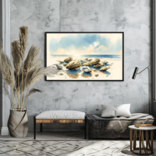 Poster Aquarelle Oyster Shells Coastal Art Paysage