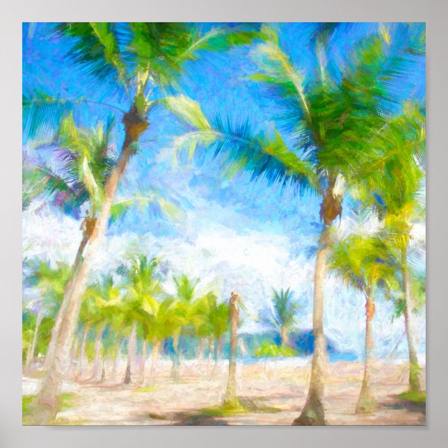 Poster Aquarelle Palmiers tropicaux (Devant)