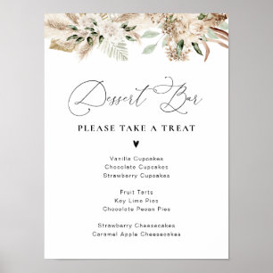 Poster aquarelle pampas bar à dessert fleuri