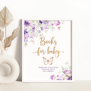 Poster Aquarelle papillon d'or violet Books pour bébé