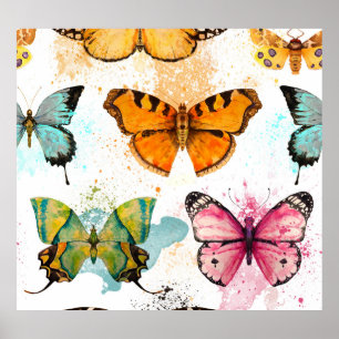 Poster Aquarelle Papillon Motif sans couture