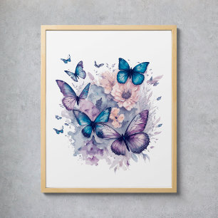 Poster Aquarelle Papillons Floral Mystical Magie