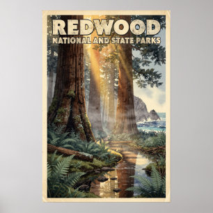 Poster Aquarelle Parcs nationaux et d'État de Redwood Rét
