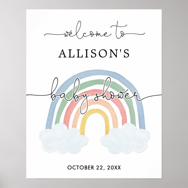 Poster Aquarelle pastel arc-en-ciel signe de bienvenue (Devant)