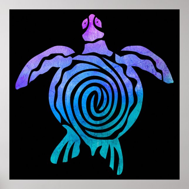 Poster Aquarelle Pastel Tie Dye Spirale Tortue de mer (Devant)
