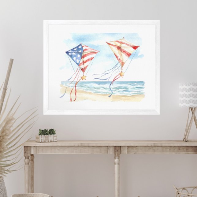 Poster Aquarelle Patriotique Stars Stripes Kites Coastal (Créateur téléchargé)
