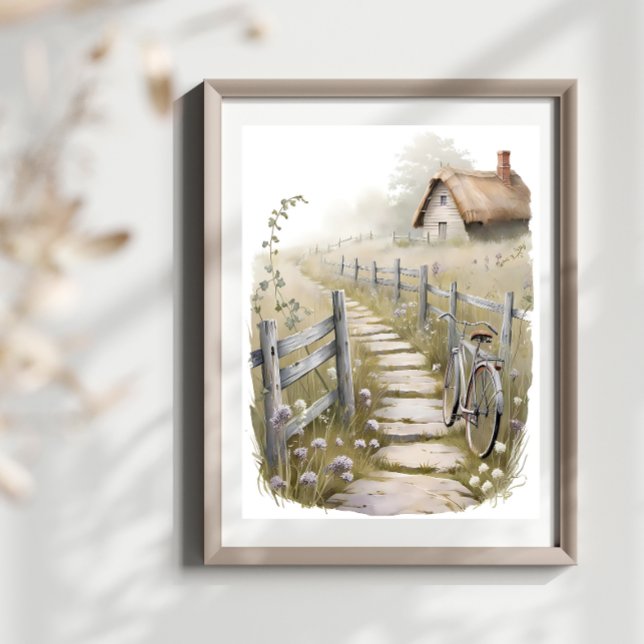 Poster Aquarelle Pays Cottage Décor Mur Art (Créateur téléchargé)