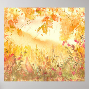Poster Aquarelle Pays Forêt Paysage Art