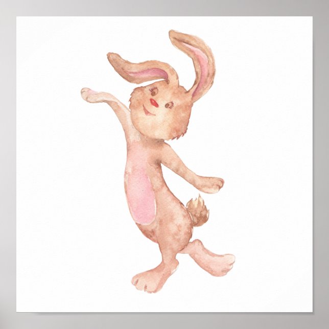 Poster Aquarelle Peint Lapin Whimsical Lapin Mignonne (Devant)