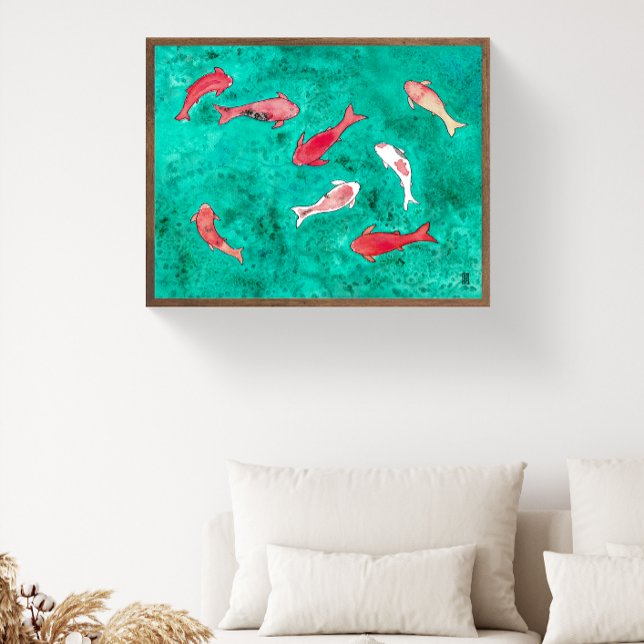 Poster Aquarelle peinte à la main 8 poissons Koï (Créateur téléchargé)