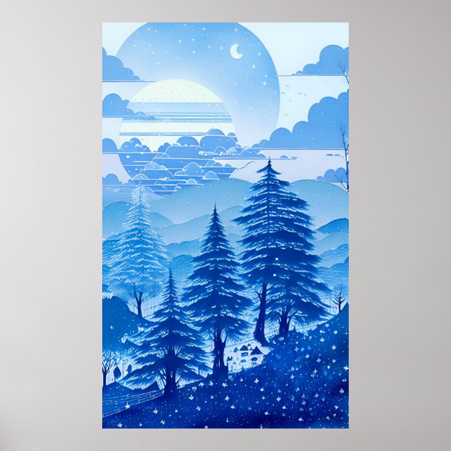 Poster Aquarelle peinte en bleu pastel couleurs calmes 1 (Devant)