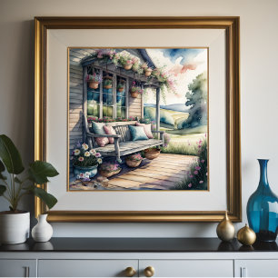 Poster Aquarelle Peinture de confortable Porche de campag
