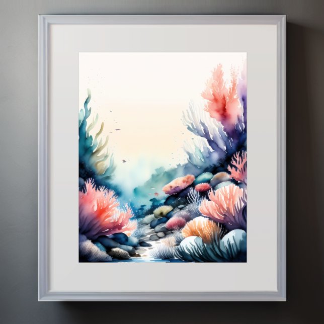 Poster Aquarelle Peinture de Coral Reef rose (Créateur téléchargé)