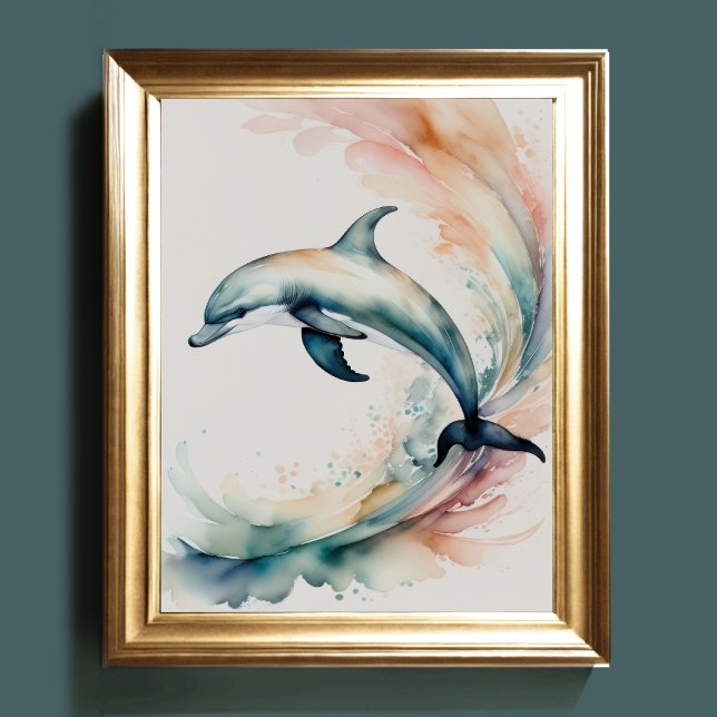 Poster Aquarelle Peinture de dauphin 4:5 (Créateur téléchargé)