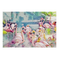 Aquarelle Peinture de Flamants roses roses dans l'