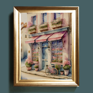 Poster Aquarelle Peinture de Fleur Rose Shop Paris 5:4