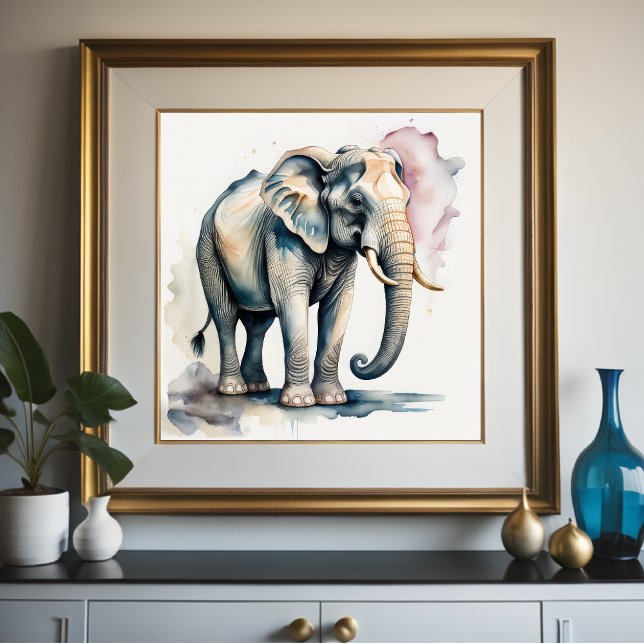 Poster Aquarelle Peinture de l'éléphant 1:1 (Créateur téléchargé)